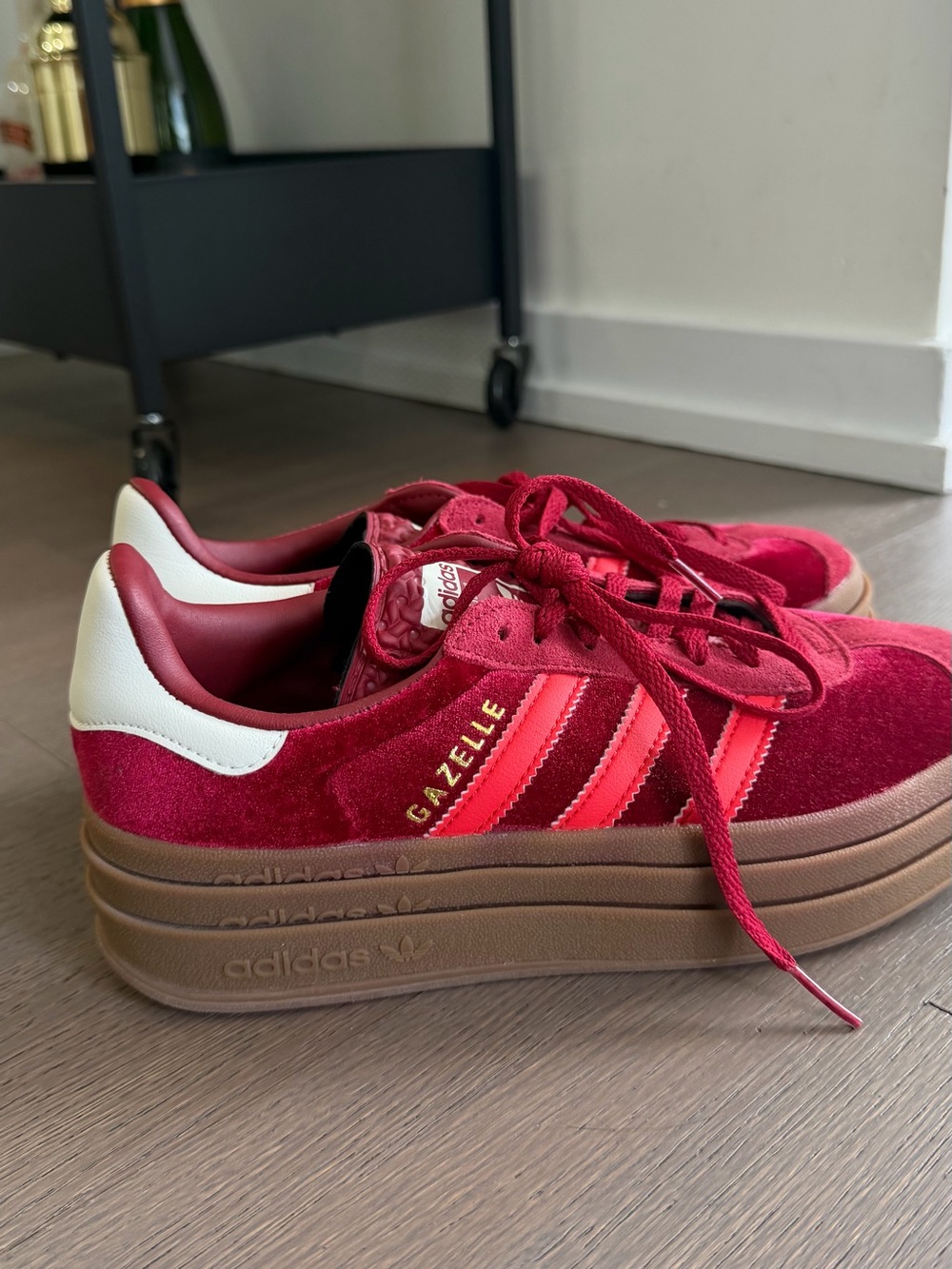 Adidas Gazelle Bold Bright Red Velvet Platform Sneakers - Picture 2 of 5
